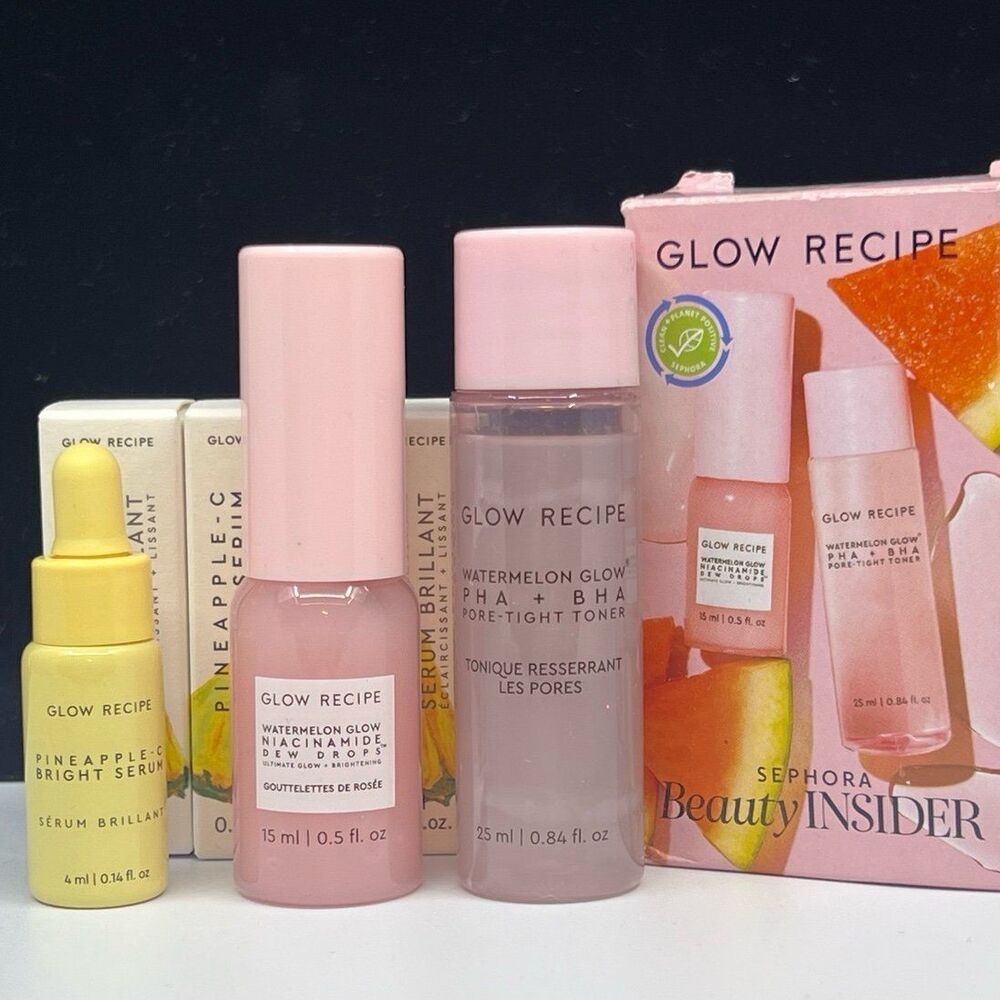 5Pc Glow Recipe Travel Set 3 Pineapple C BrightSerum Watermelon DewDrops & Toner